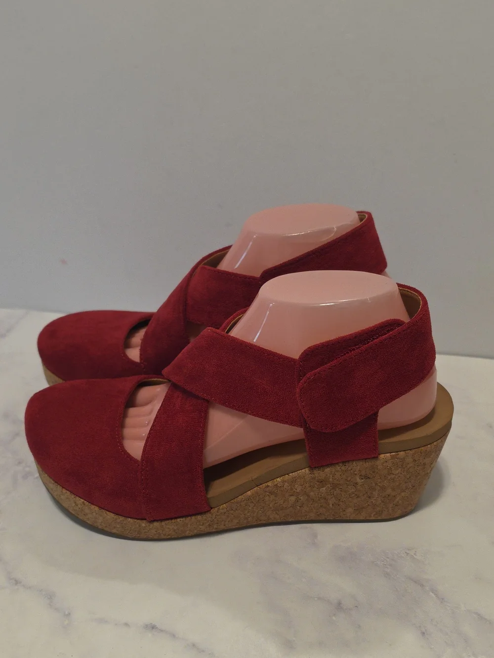 Corkys Women’s Red Suede Wedge Sandals